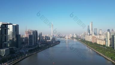 航拍广州珠江新城城市天际线